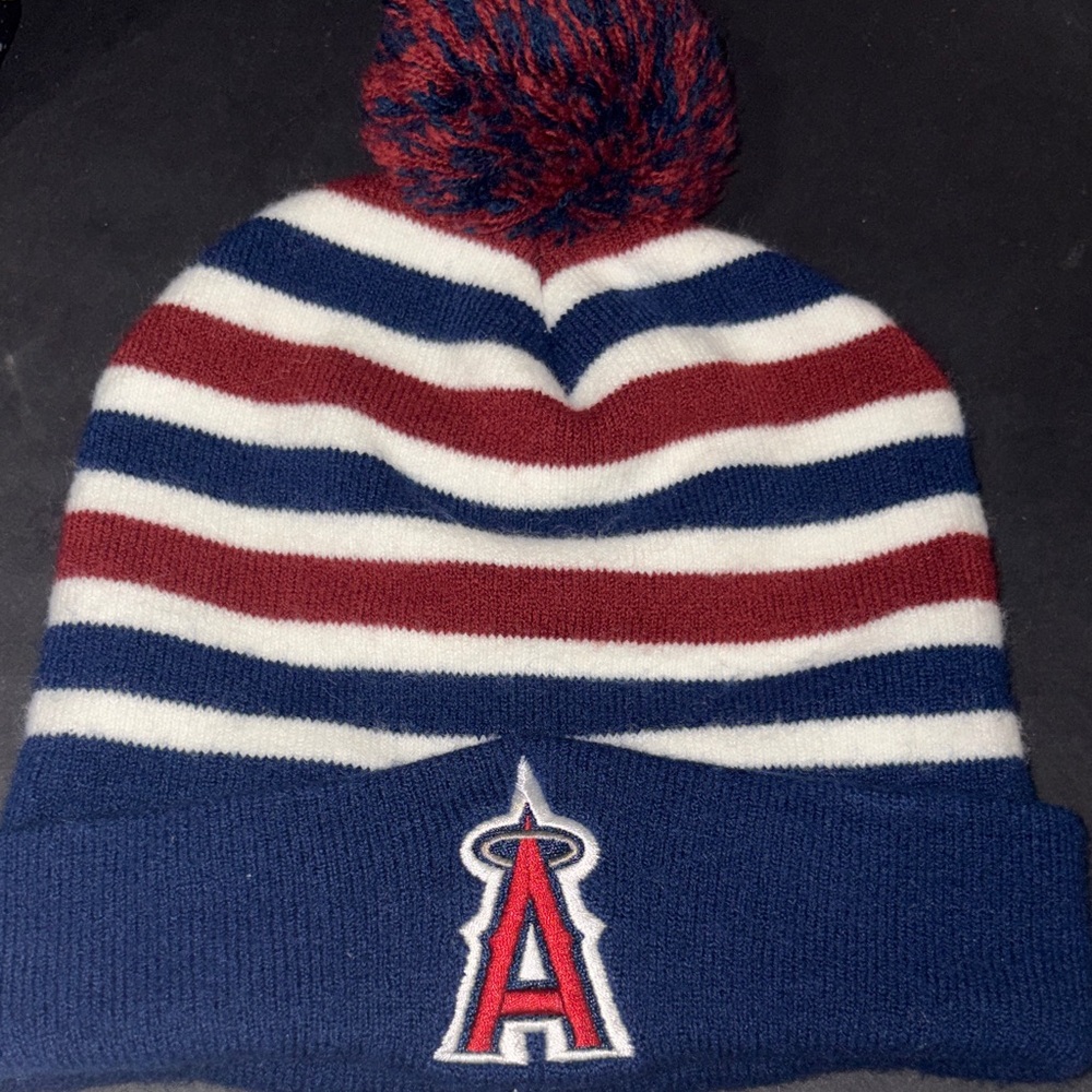 Angels Striped Blue and Red Kids Beanie 4-8y average size.